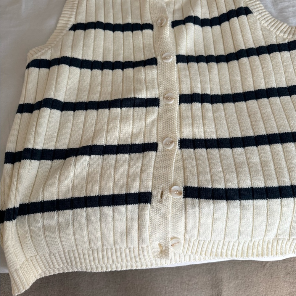 SABO Striped Cream and Black Women's Sweater Vest